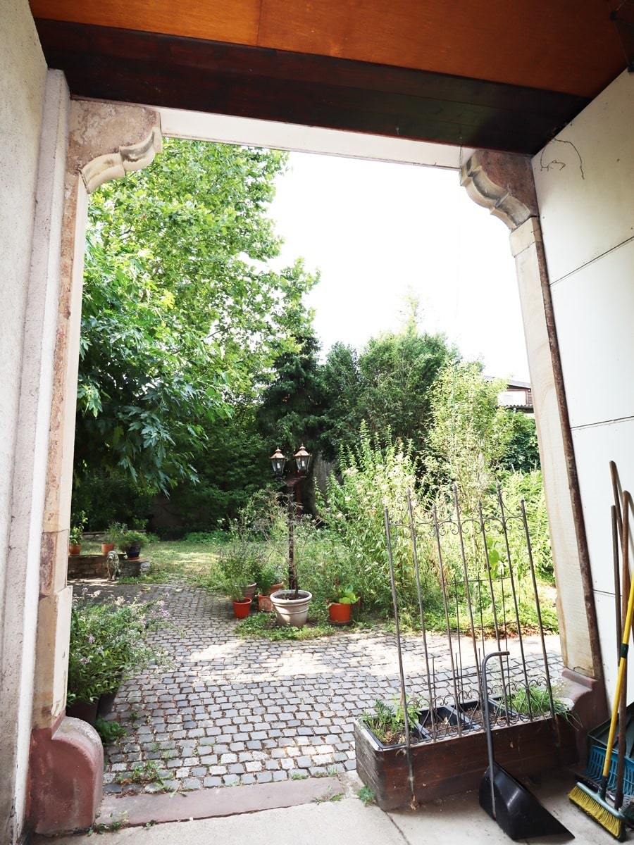 Blick aus der Zufahrt zum Garten